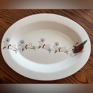 SANTA CLAUS Christmas Oval Serving Platter Sleigh Reindeer 16" Marketplace